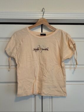 Harley-Davidson Short Sleeve Tee with Rhinestone and Scrunched Sleeves